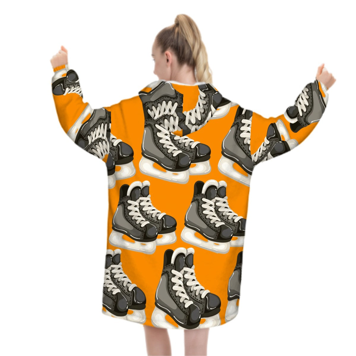 Adult Blanket Sweatshirt - Hockey Skates Classic Orange