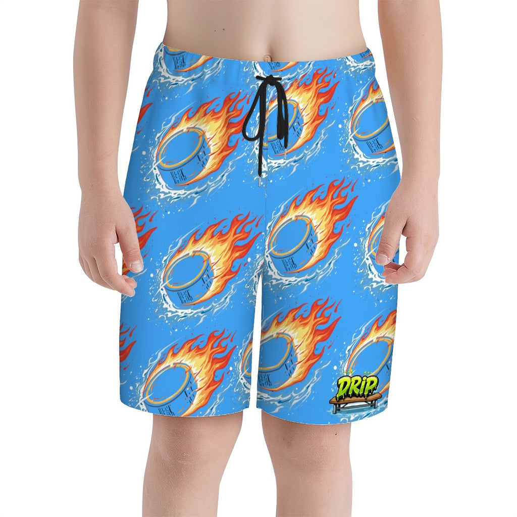 Youth Swim Shorts - Flamin Hockey Pucks Blue