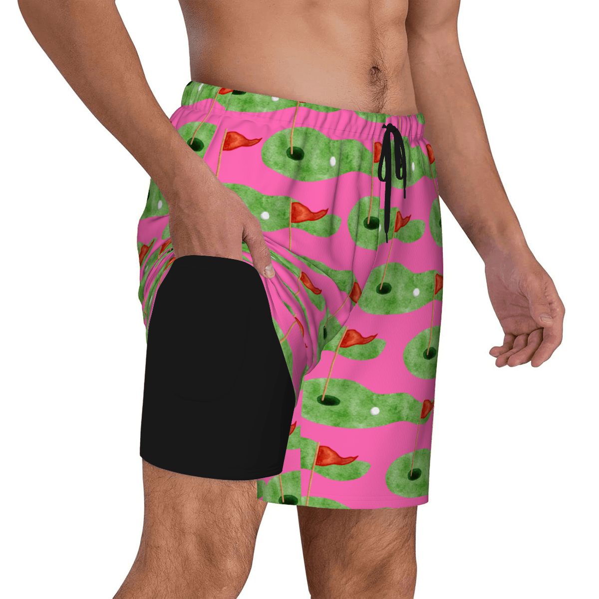 W2W Pro Mesh Hybrid Shorts - Green Hole Sketch Hot Pink