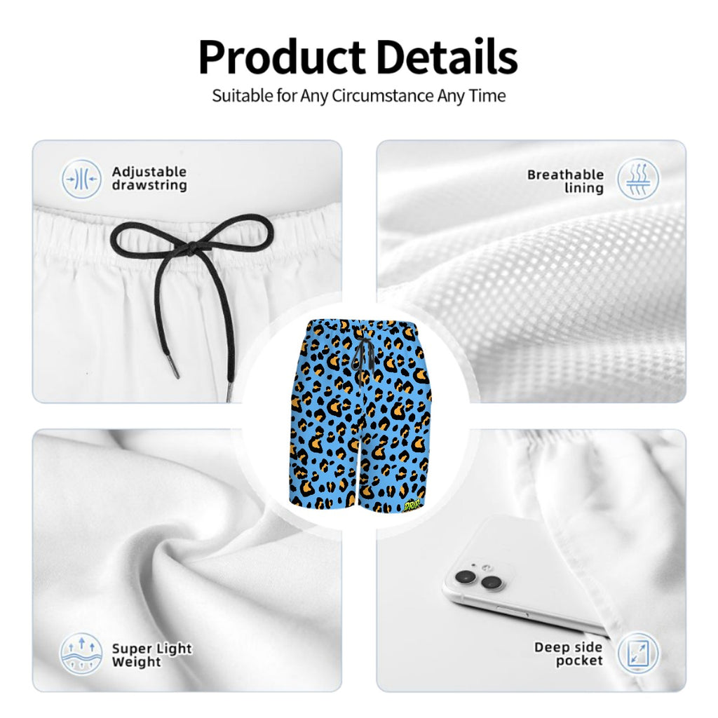 Youth Swim Shorts - Drip Bench Leopard Sky Blue