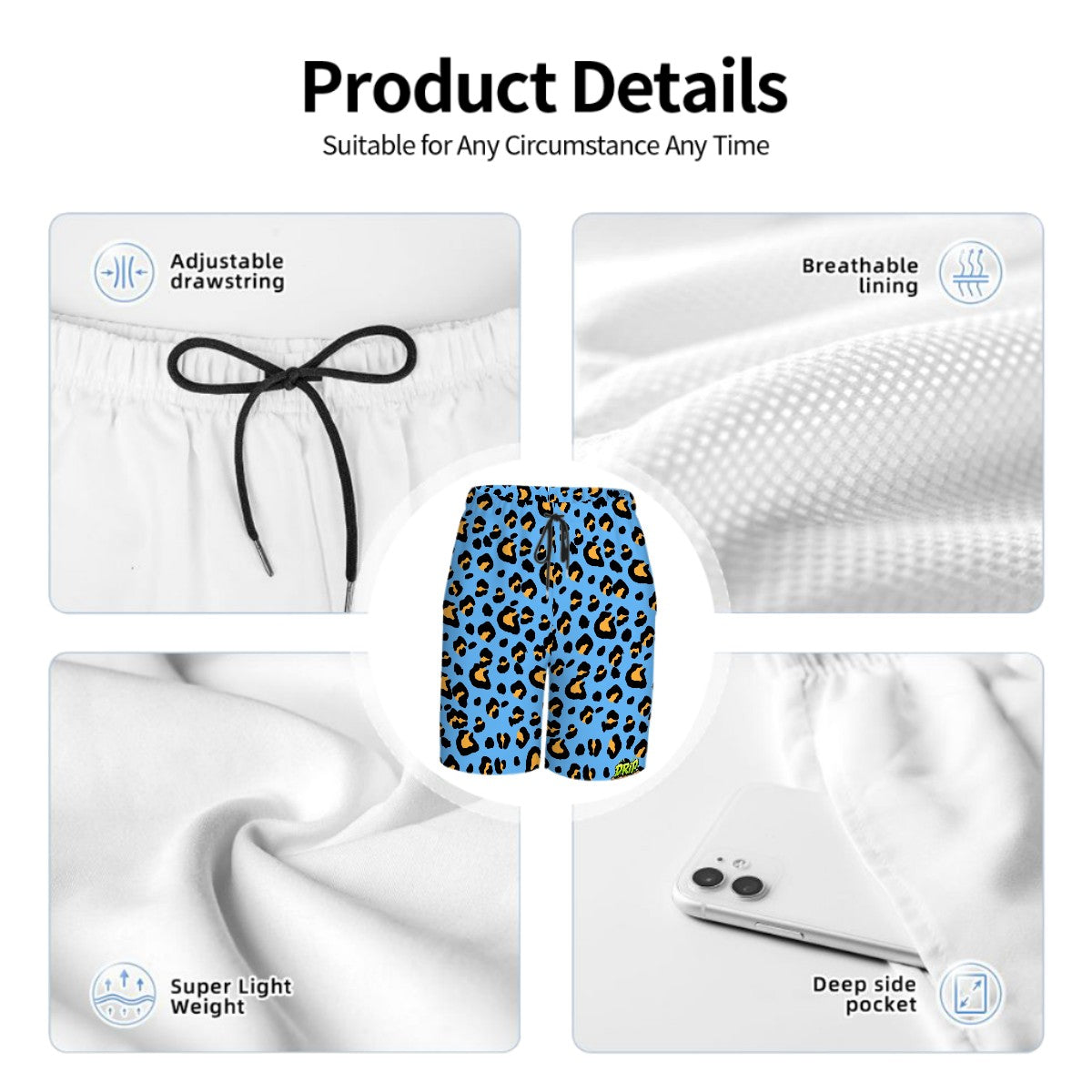 Youth Swim Shorts - Drip Bench Leopard Sky Blue