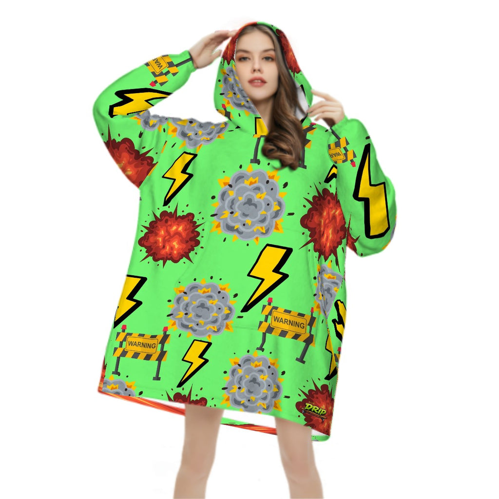 Adult Blanket Sweatshirt - I Come With a Warning Label Hot Green