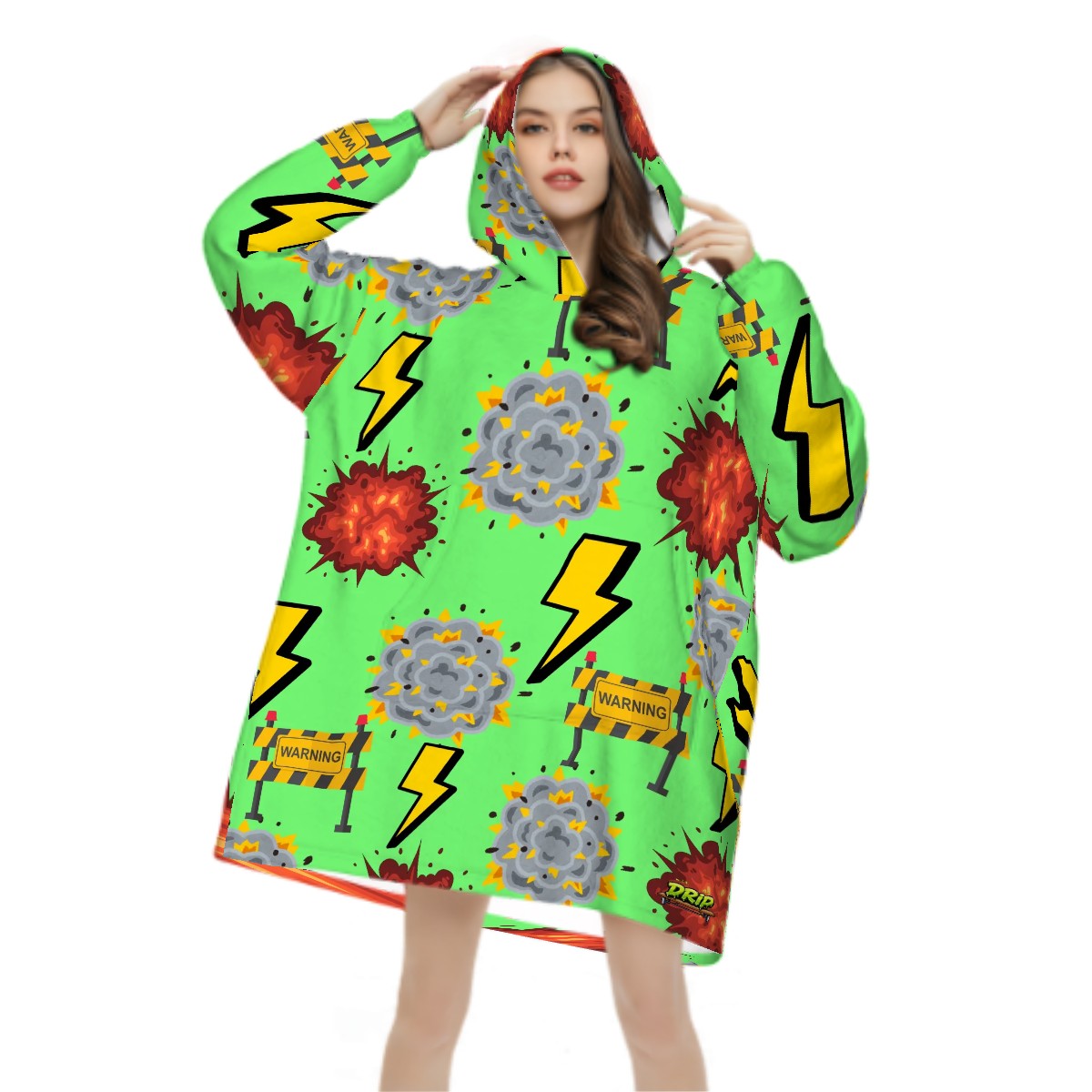 Adult Blanket Sweatshirt - I Come With a Warning Label Hot Green