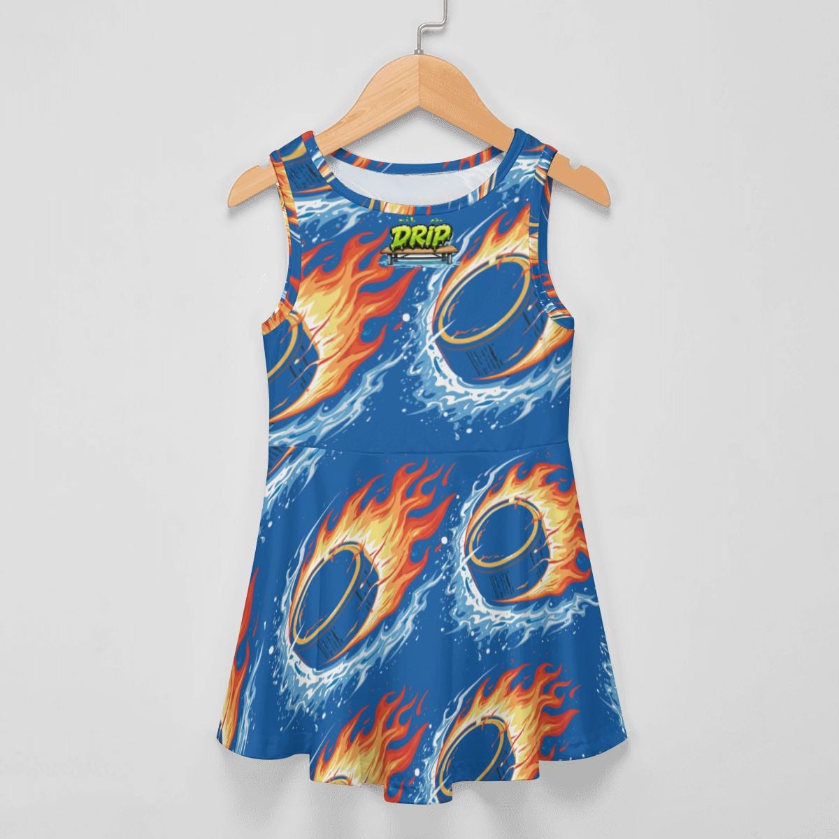 Girl's Game Day Dress - Flamin Hockey Pucks Dark Blue