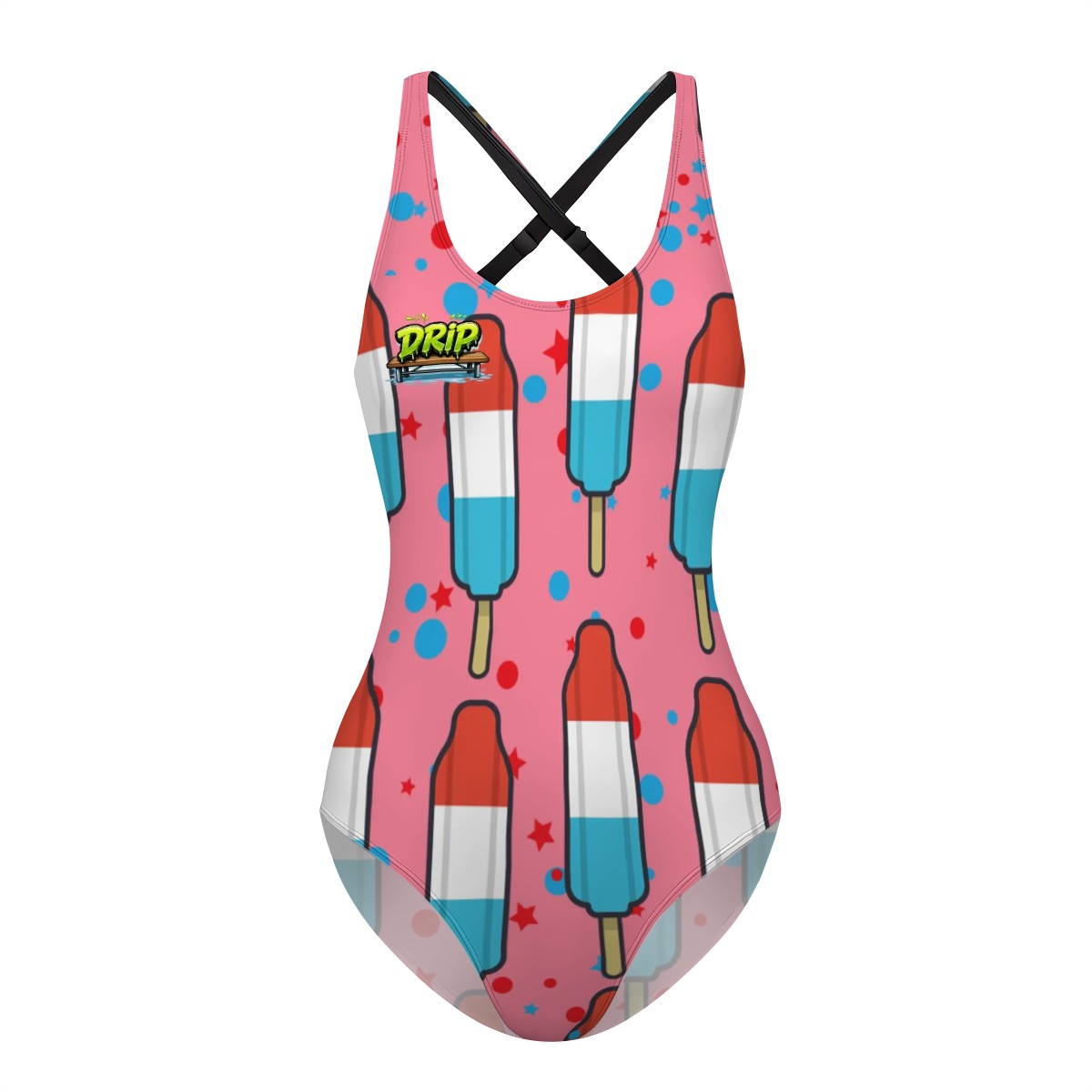 Cross-Back One Piece Swimsuit Women - Red White and Blue Pop Pink