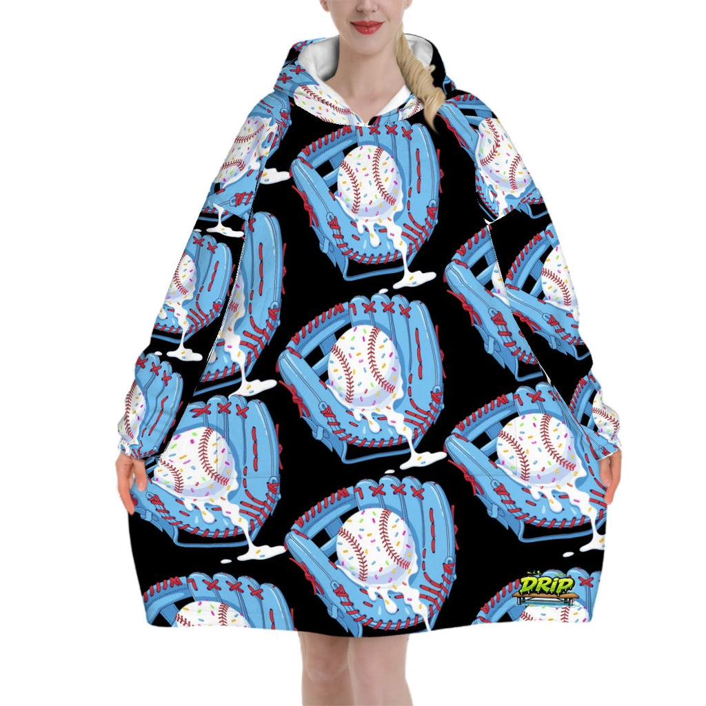 Adult Blanket Sweatshirt - Baseball Sprinkles Ice Cream Drip Black