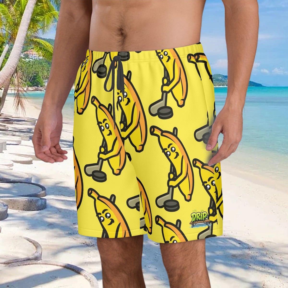 Men/Teen Swim Shorts - Bananas for Hockey Yellow