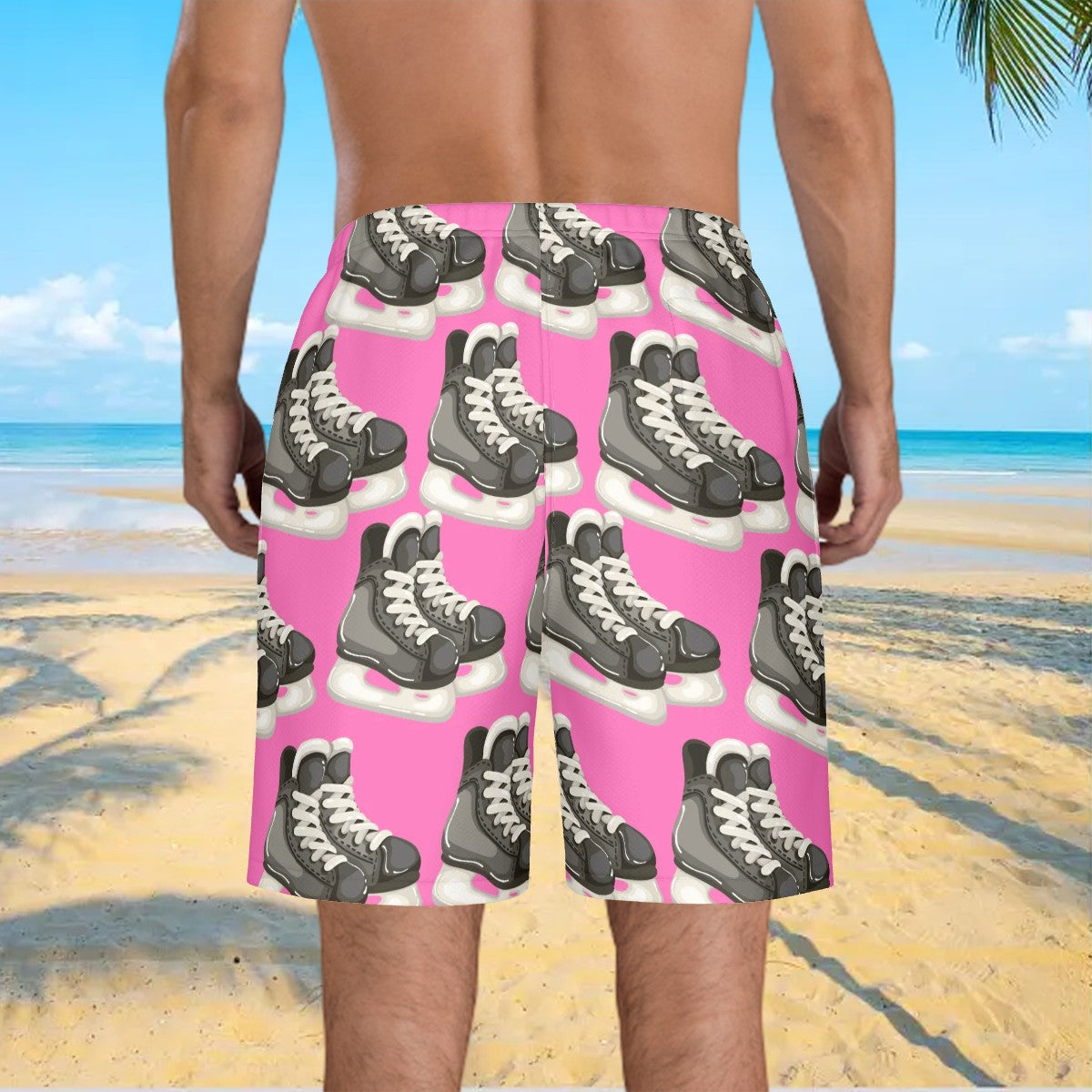 Men/Teen Swim Shorts - Hockey Skates Hot Pink