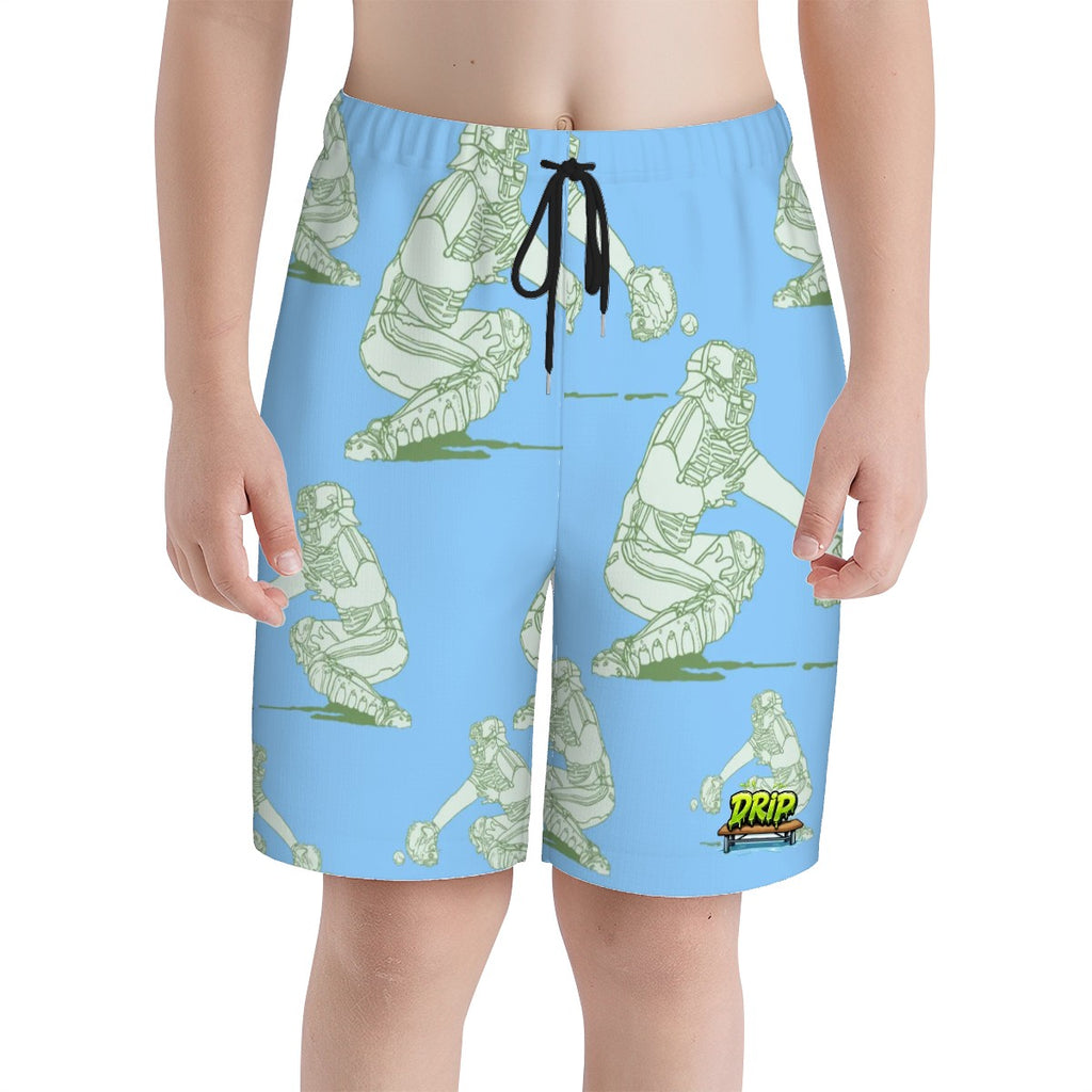 Youth Swim Shorts - Baseball Catcher Blue