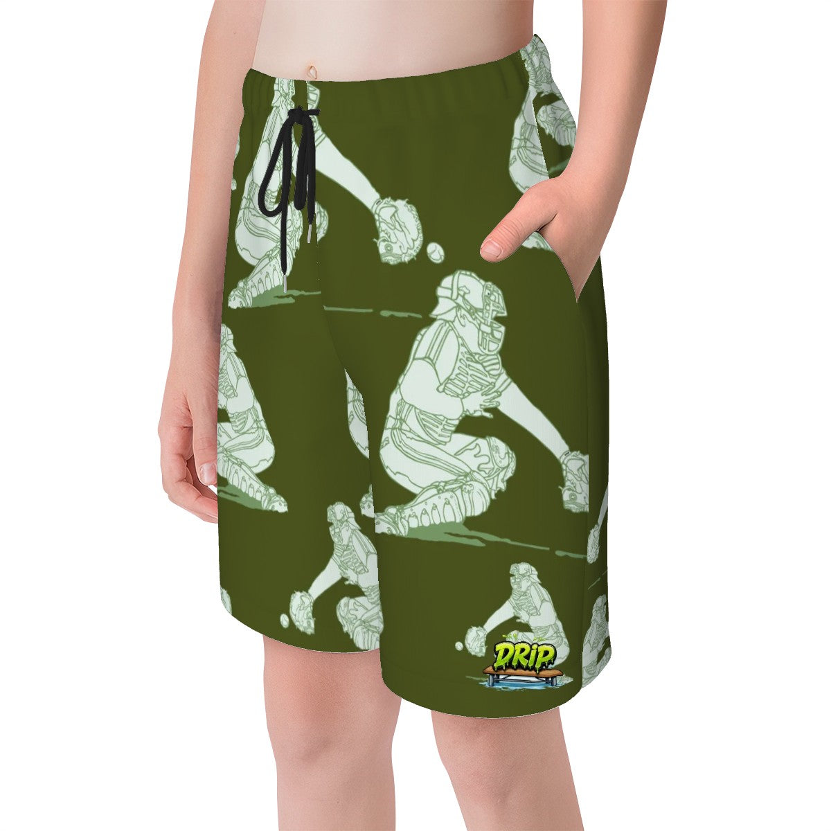 Youth Swim Shorts - Baseball Catcher Army Green