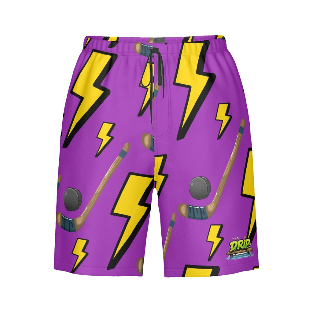 Men/Teen Swim Shorts - Lightning Bolts and Hockey Sticks Purple