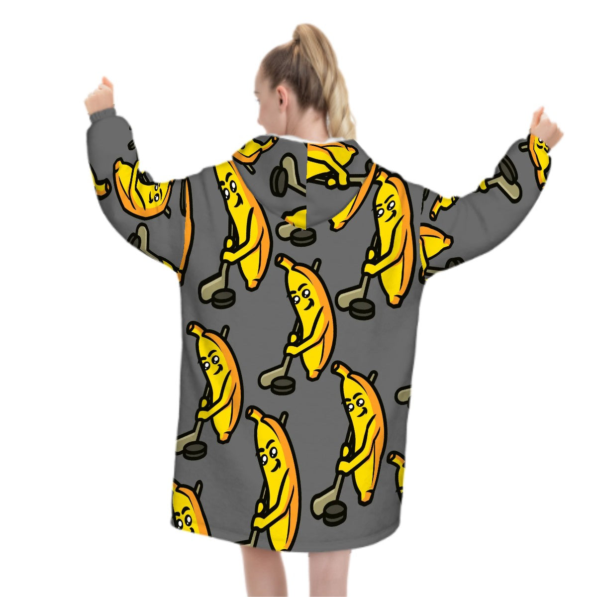 Adult Blanket Sweatshirt - Bananas for Hockey Dark Grey
