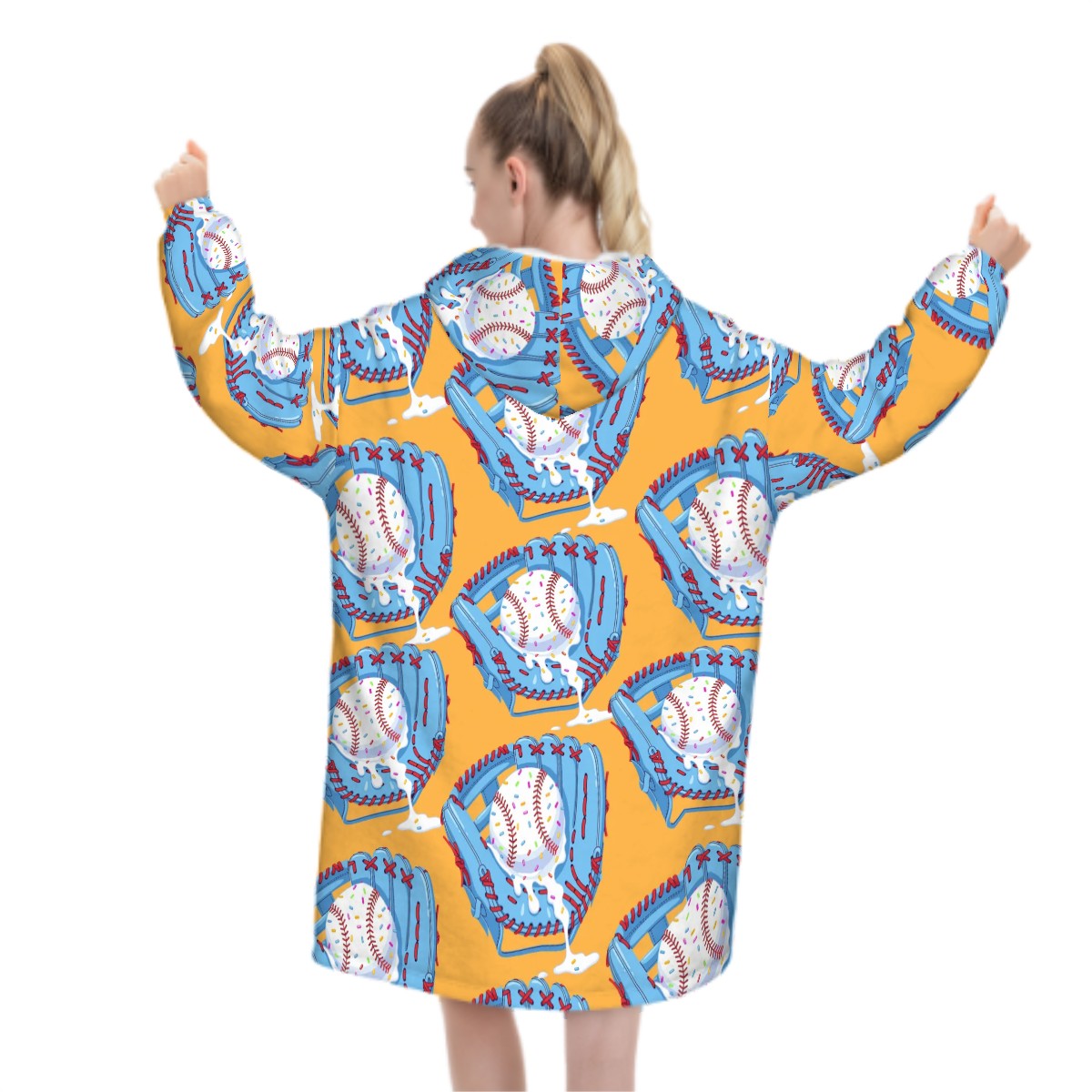 Adult Blanket Sweatshirt - Baseball Sprinkles Ice Cream Drip Orange