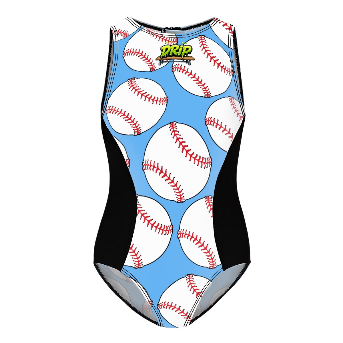 Girls One Piece Swimsuit - Classic Baseball Blue