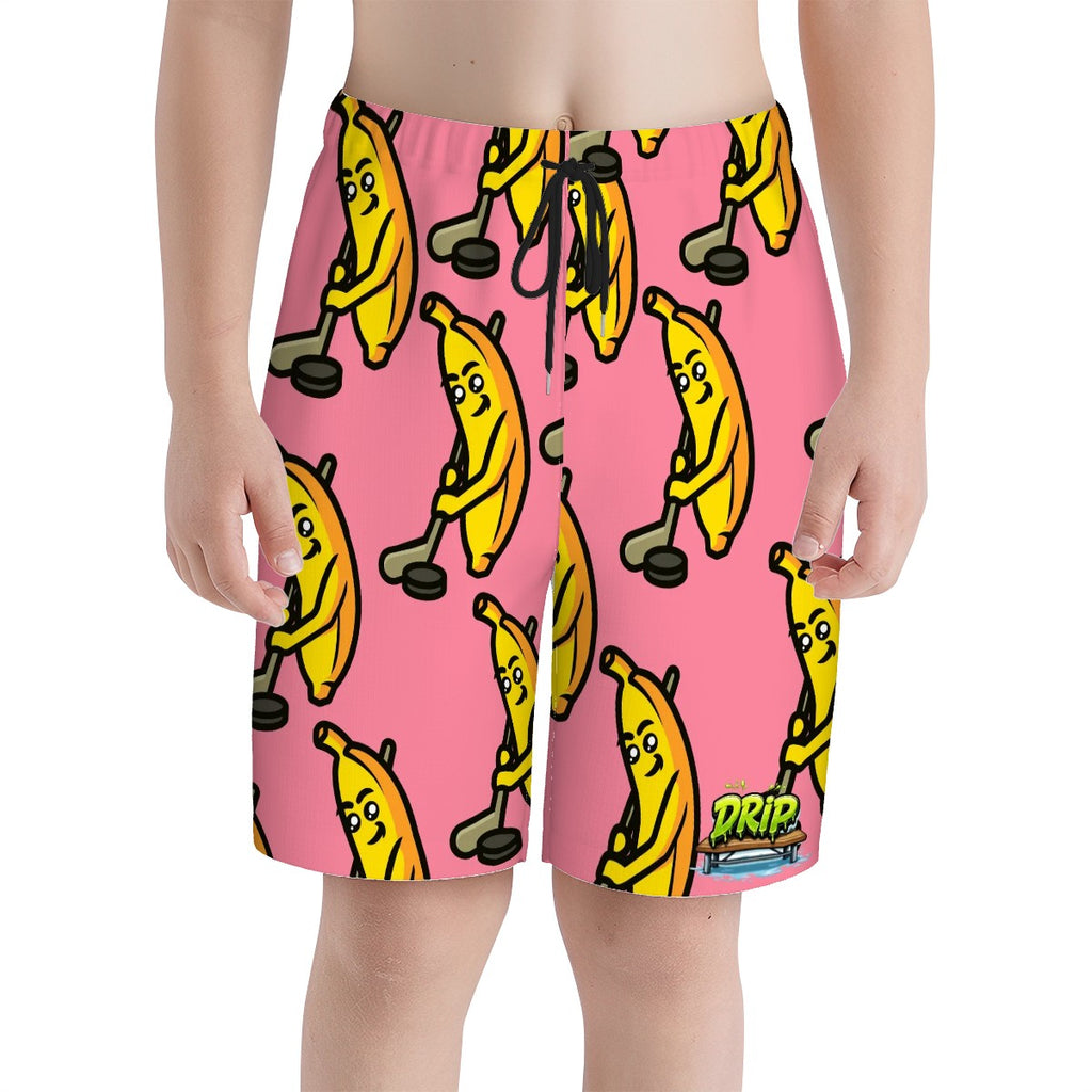 Youth Swim Shorts - Bananas for Hockey Pink