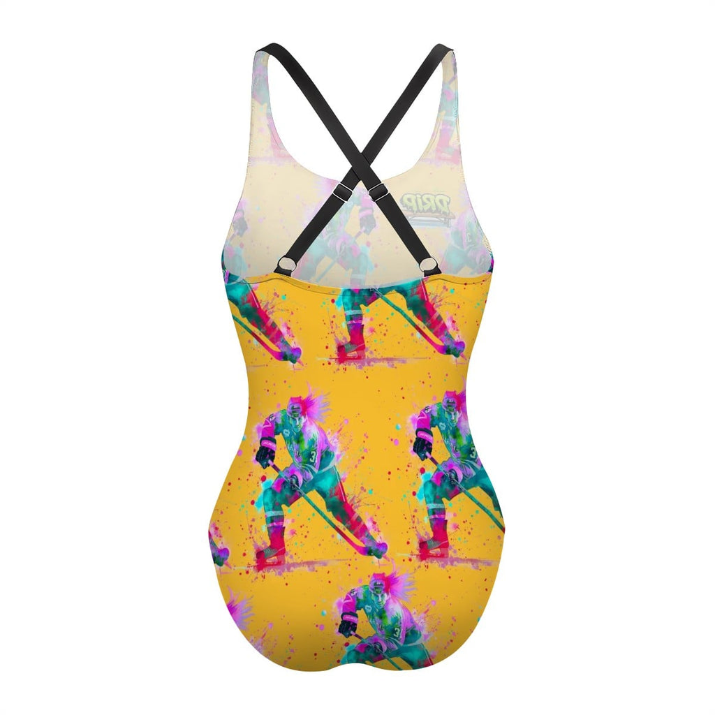 Cross-Back One Piece Swimsuit Women - Hockey Drip Flo Light Orange