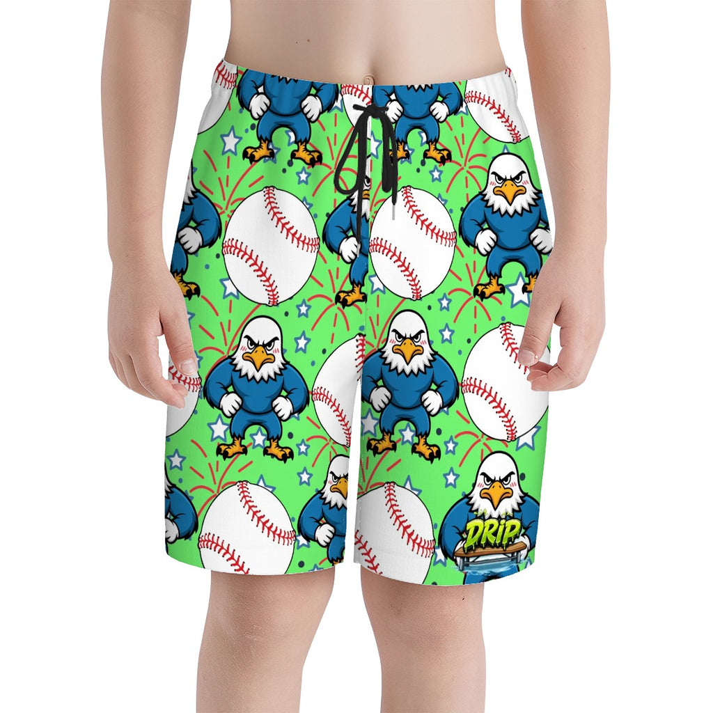 Youth Swim Shorts - Stars and Strikes Hot Green