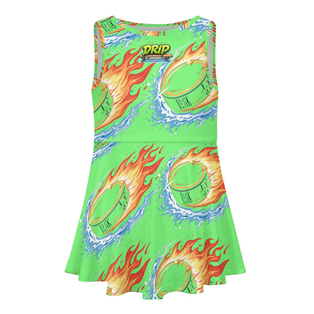 Girl's Game Day Dress - Flamin Hockey Pucks Hot Green