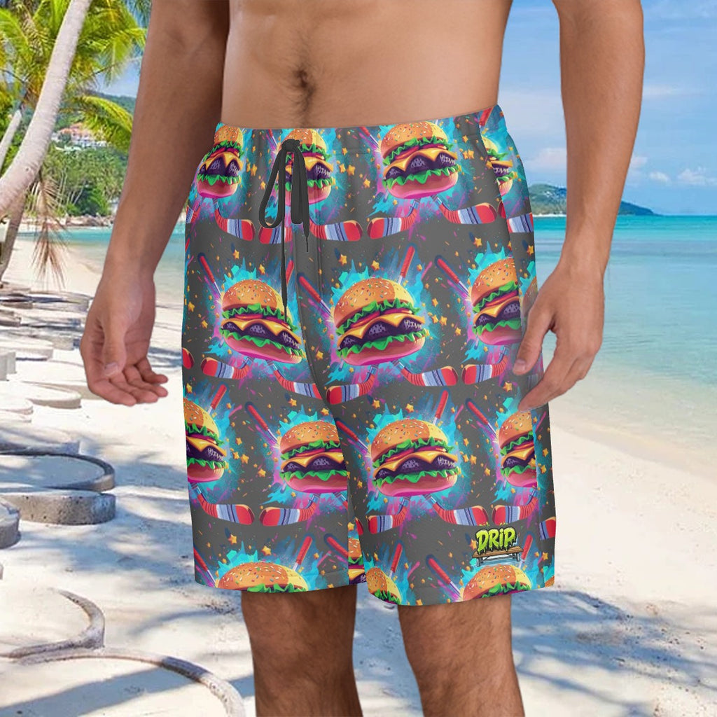 Men/Teen Swim Shorts - Lacrosse Rainbow Drip Charcoal