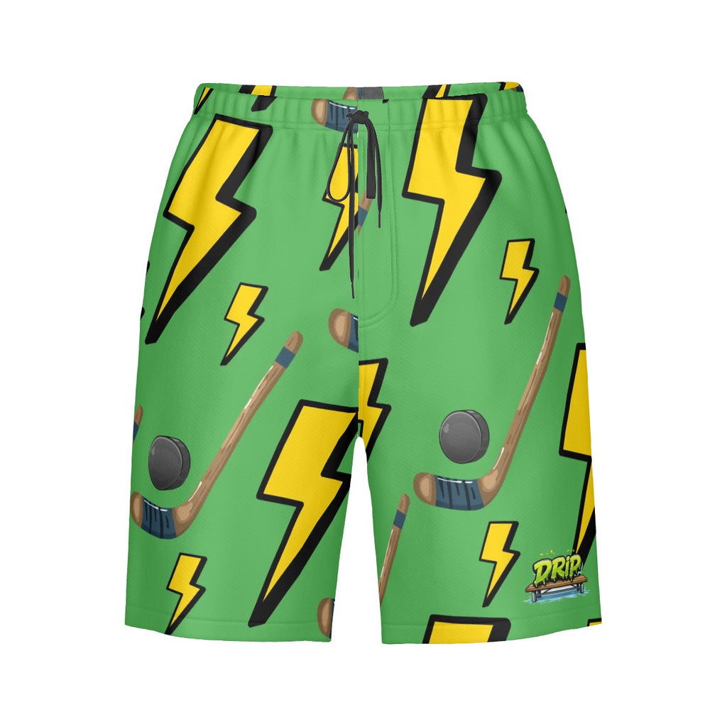 Men/Teen Swim Shorts - Lightning Bolts and Hockey Sticks Green