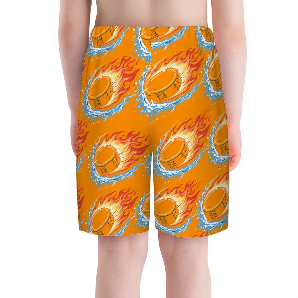 Youth Swim Shorts - Flamin Hockey Pucks Orange