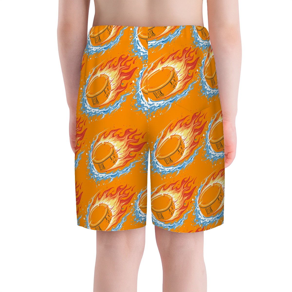 Youth Swim Shorts - Flamin Hockey Pucks Orange