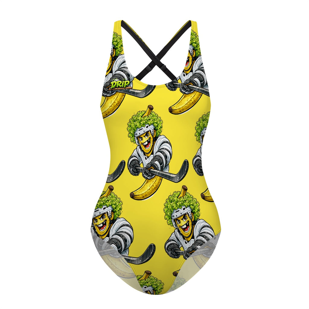 Cross-Back One Piece Swimsuit Women - Banana Lettuce Flow
