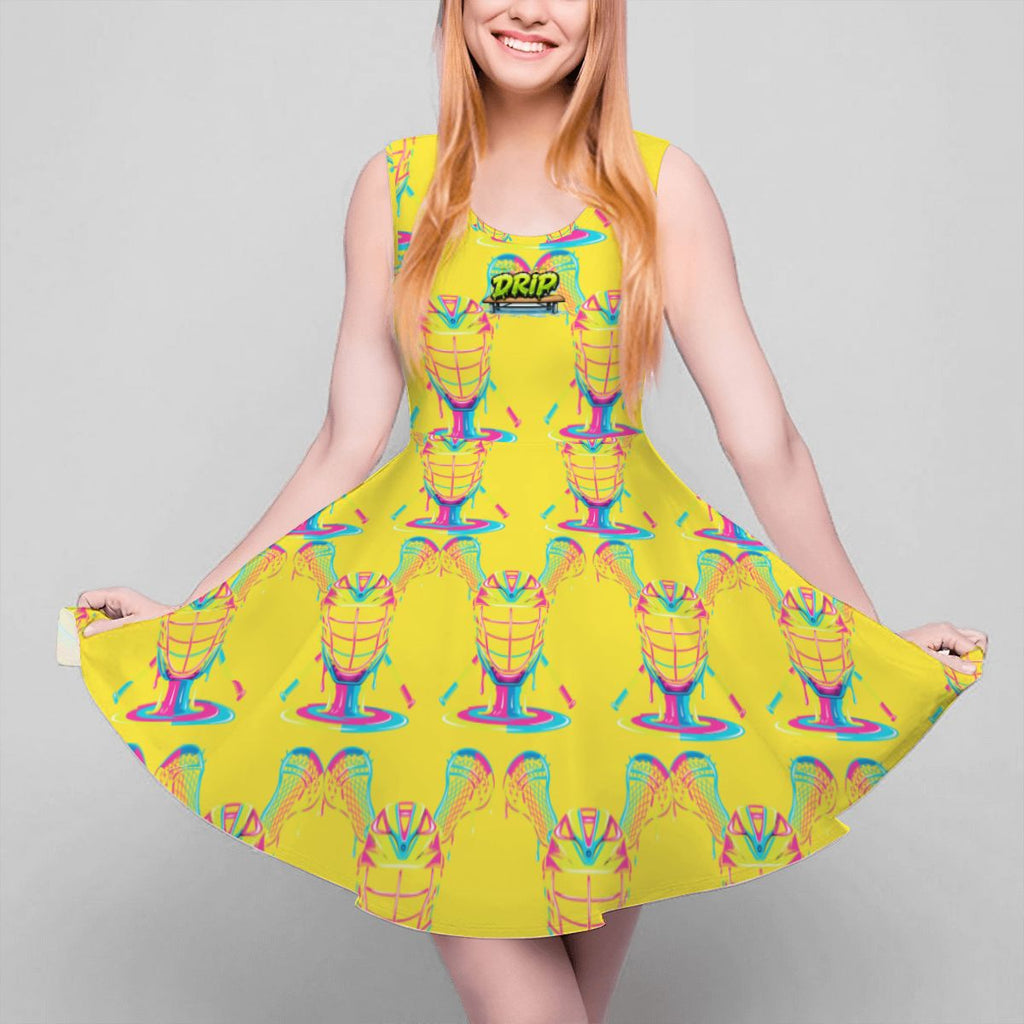 Women's Game Day Dress - Lacrosse Rainbow Drip Yellow