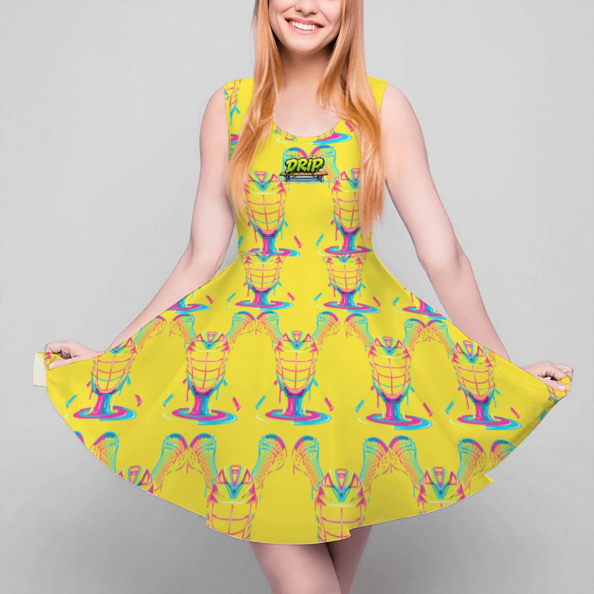 Women's Game Day Dress - Lacrosse Rainbow Drip Yellow