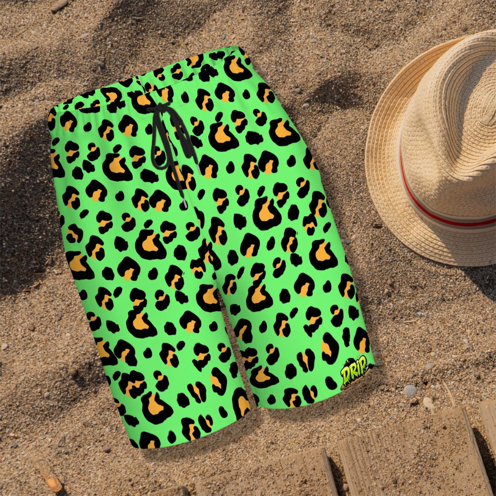 Youth Swim Shorts - Drip Bench Leopard Hot Green
