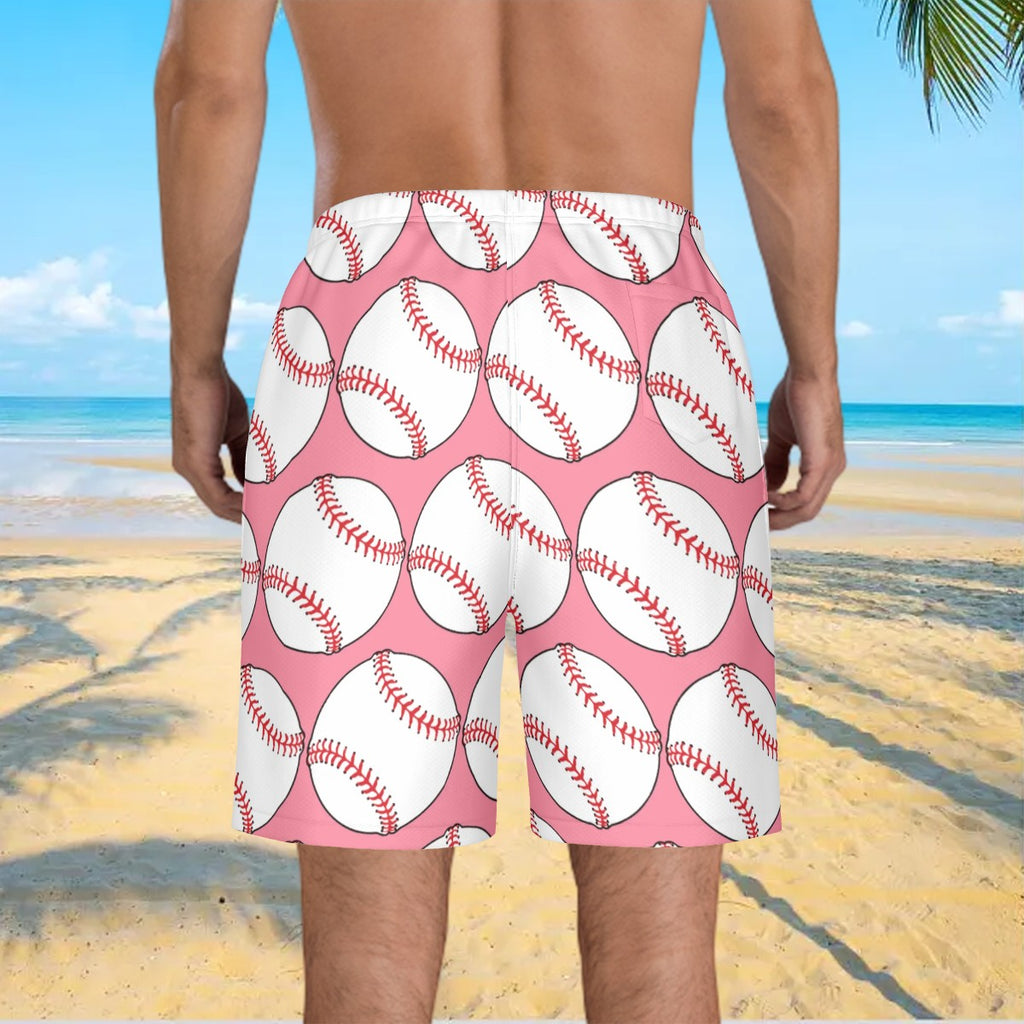 Men/Teen Swim Shorts - Classic Baseball Pink