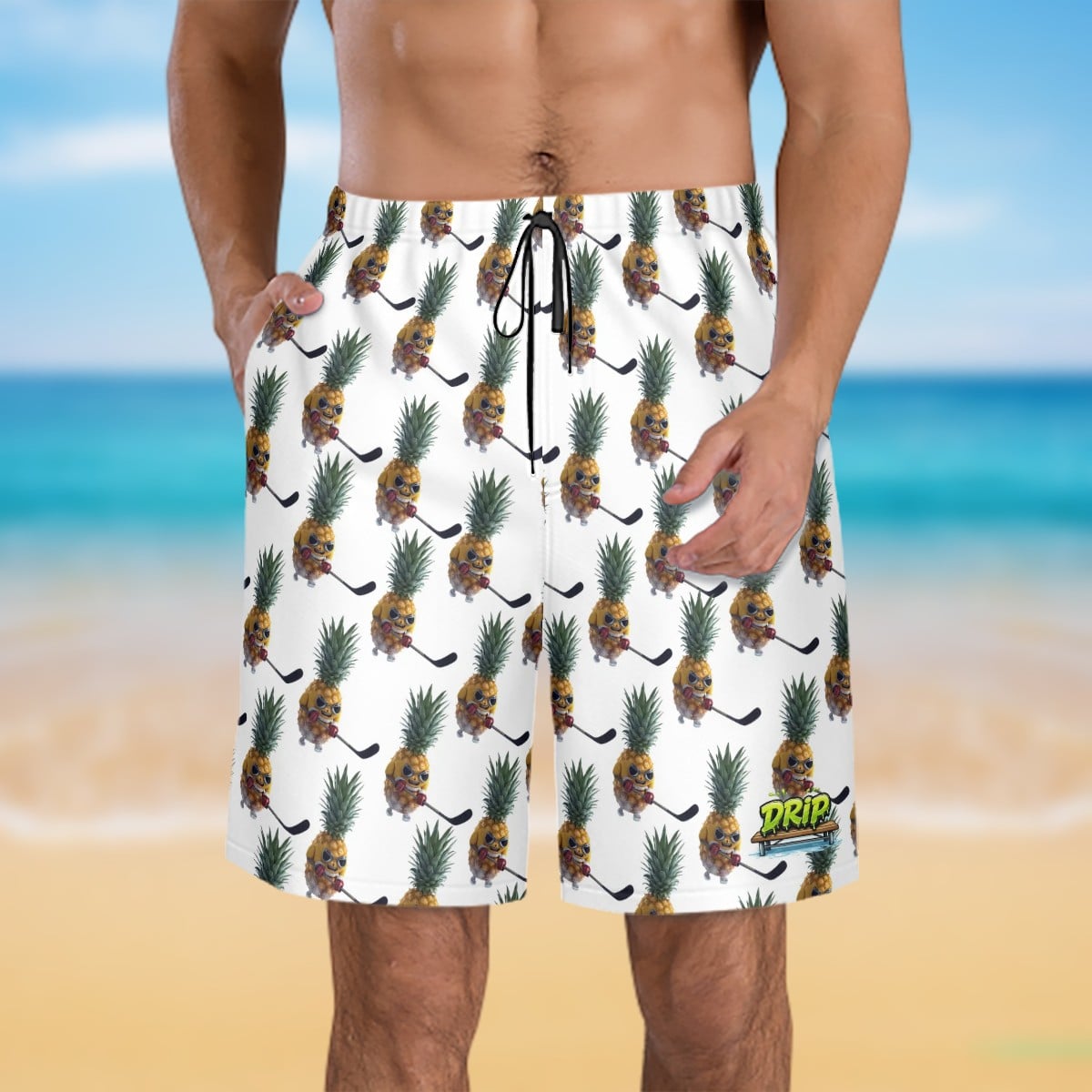 Men/Teen Swim Shorts - Piney Snipes White