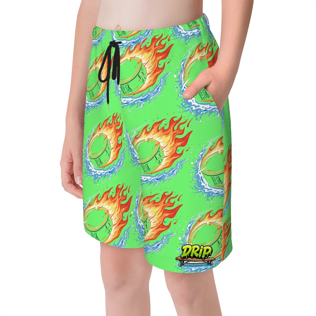 Youth Swim Shorts - Flamin Hockey Pucks Hot Green