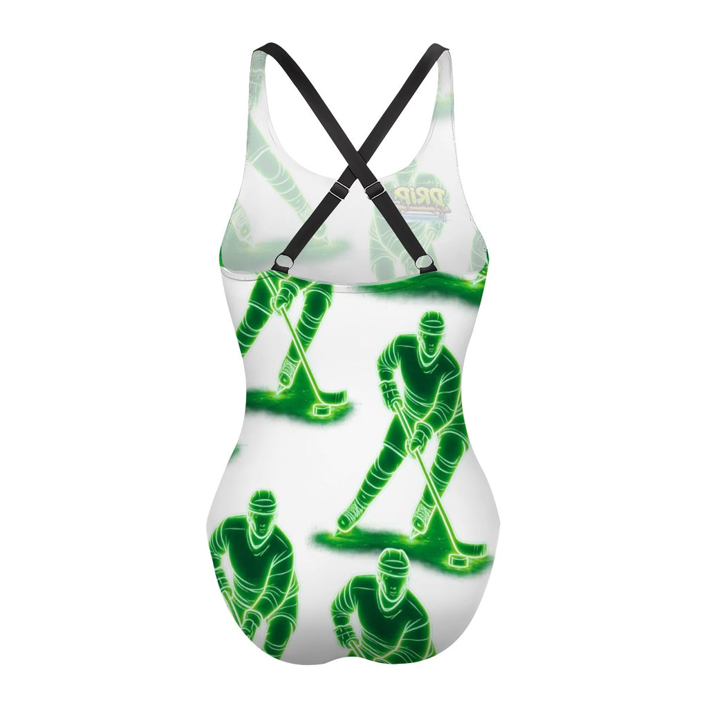 Cross-Back One Piece Swimsuit Women - Hockey Guys White
