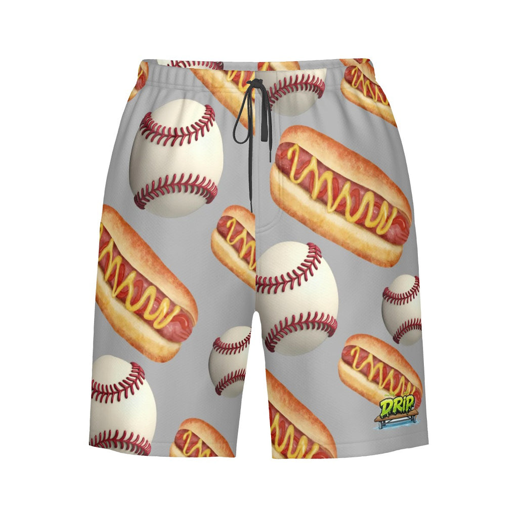 Men/Teen Swim Shorts - Baseballs and Hotdogs Grey