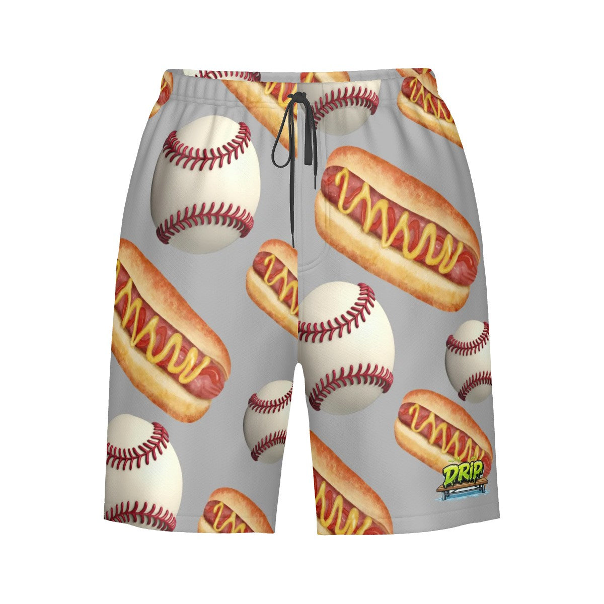 Men/Teen Swim Shorts - Baseballs and Hotdogs Grey