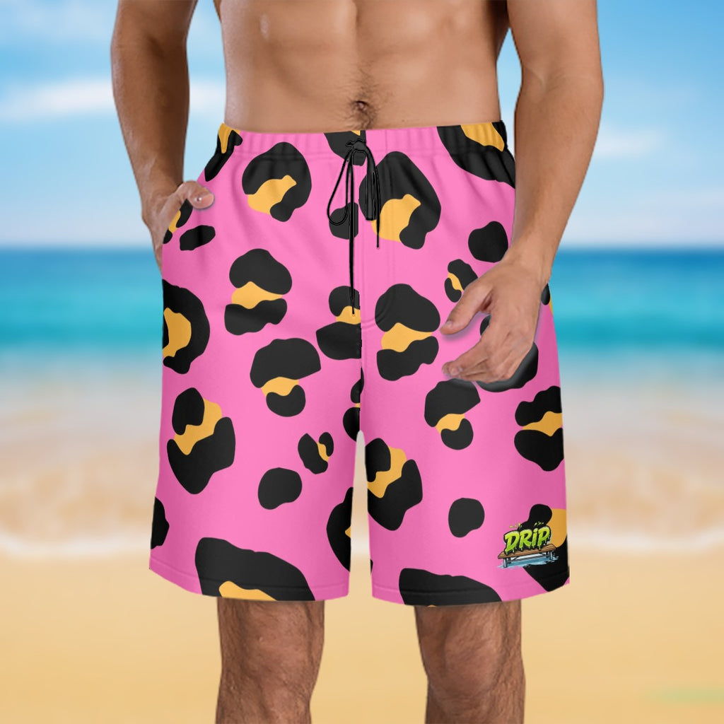 Men/Teen Swim Shorts - Drip Bench Leopard Hot Pink