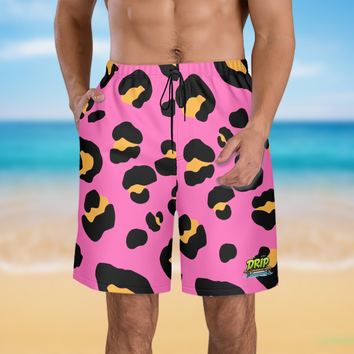 Men/Teen Swim Shorts - Drip Bench Leopard Hot Pink