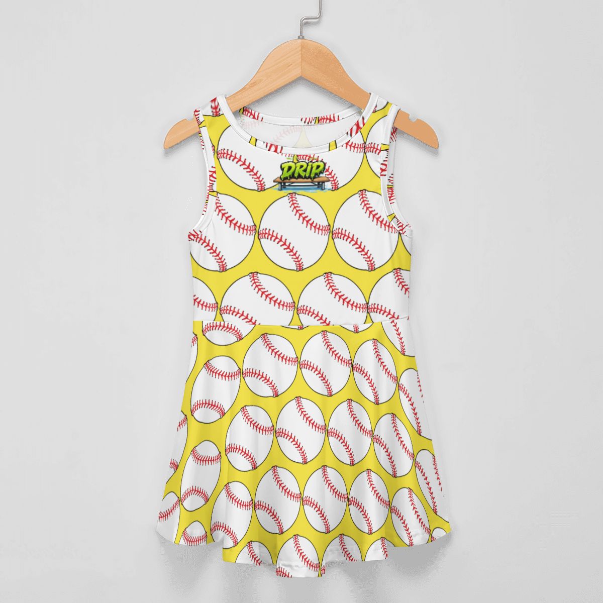 Girls Game Day Dress - Classic Baseball Yellow