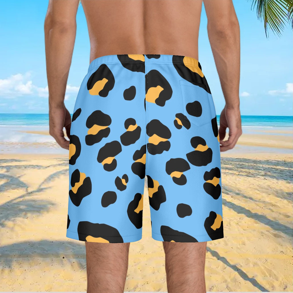 Men/Teen Swim Shorts - Drip Bench Leopard Sky Blue