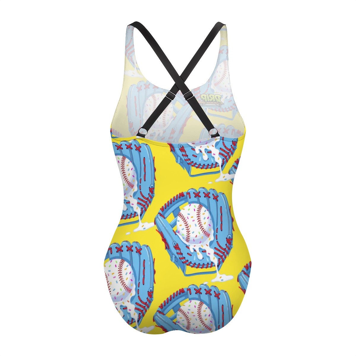 Cross-Back One Piece Swimsuit Women - Baseball Sprinkles Ice Cream Drip