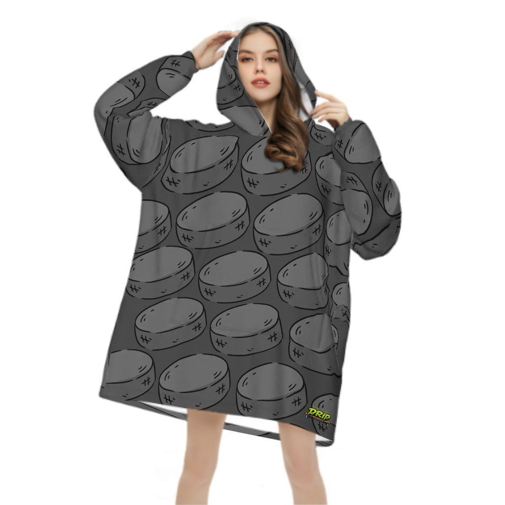 Adult Blanket Sweatshirt - Grey Hockey Pucks Grey