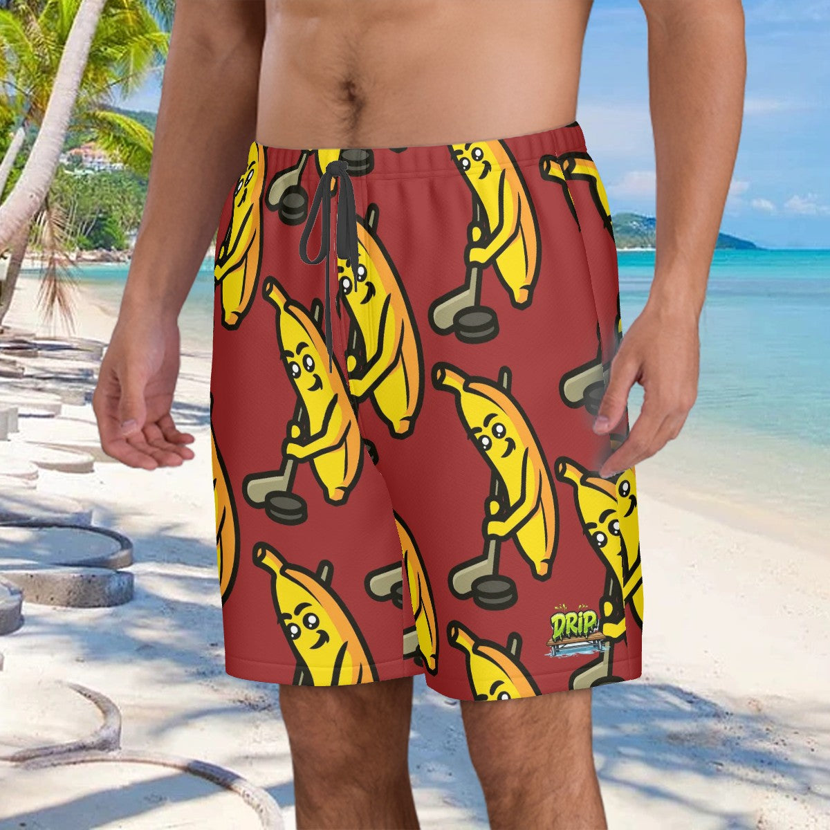 Men/Teen Swim Shorts- Bananas for Hockey Classic Red