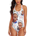 Cross-Back One Piece Swimsuit Women - Red, White and Tooth