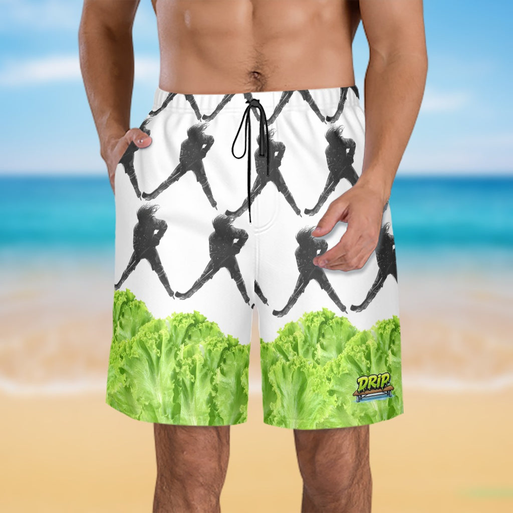 Men/Teen Swim Shorts - Lettuce Hockey Flo White