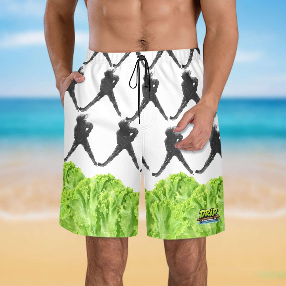 Men/Teen Swim Shorts - Lettuce Hockey Flo White