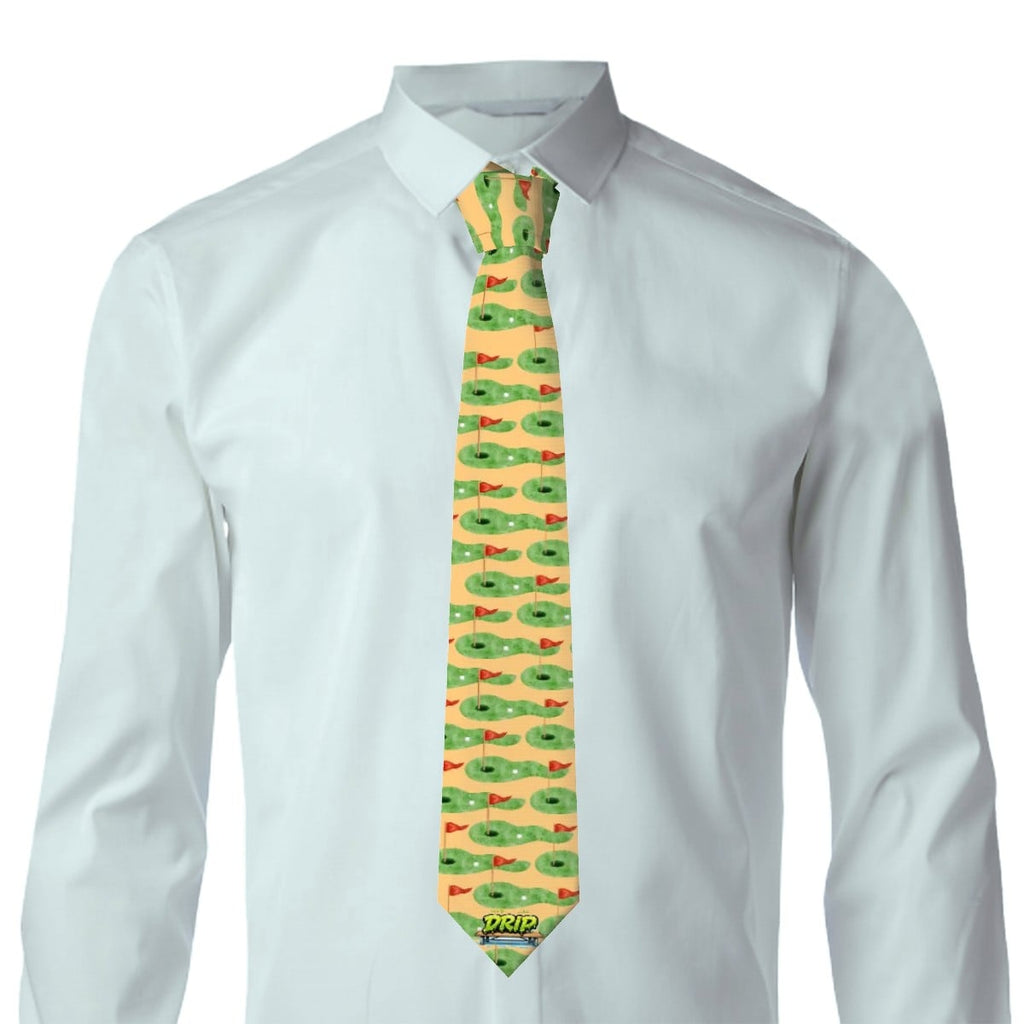 Game Day Tie - Golf Hole and Flag Gold