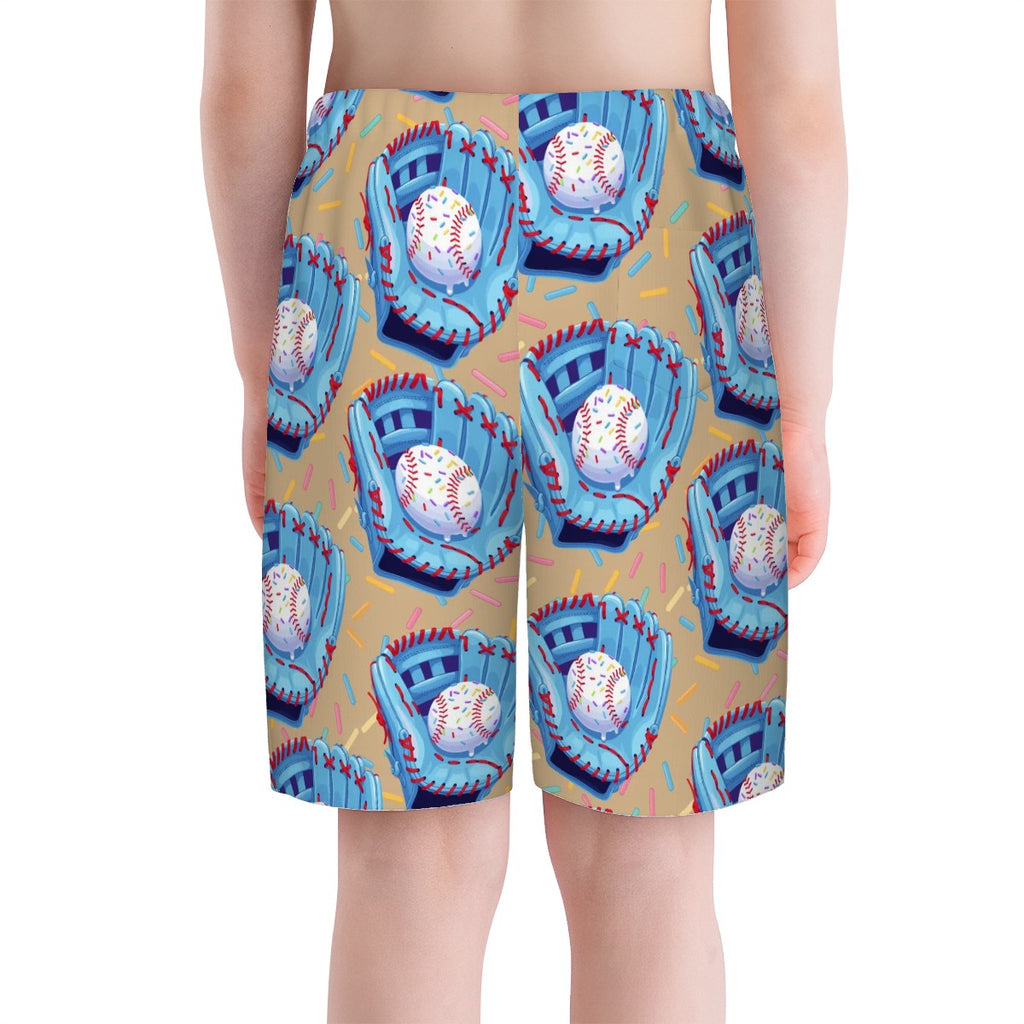 Youth Swim Shorts - Baseball Sprinkles Drip Beige