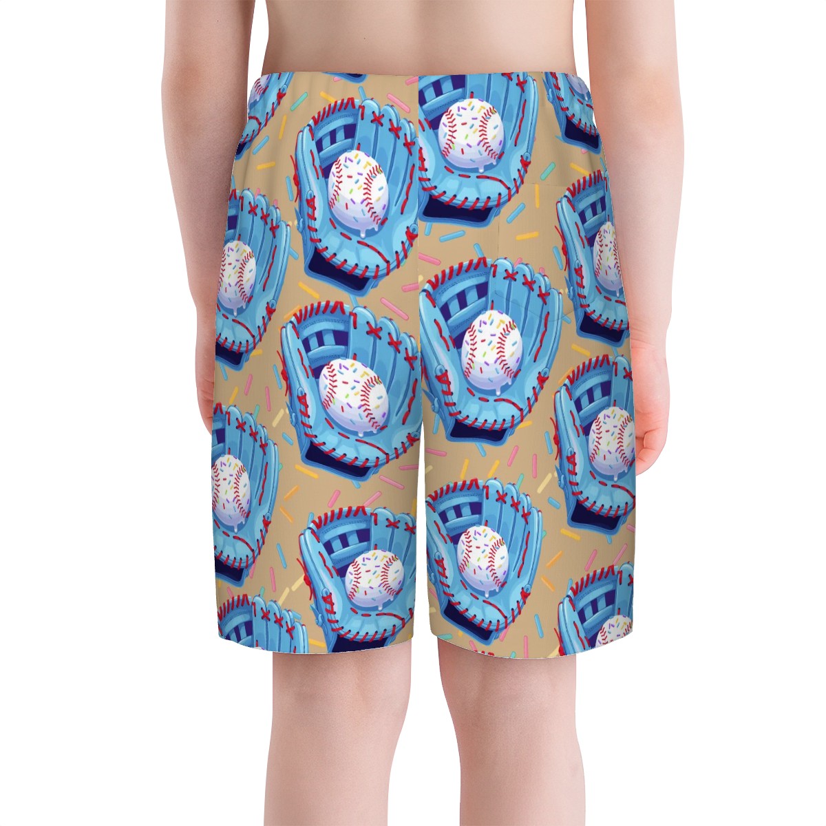 Youth Swim Shorts - Baseball Sprinkles Drip Beige