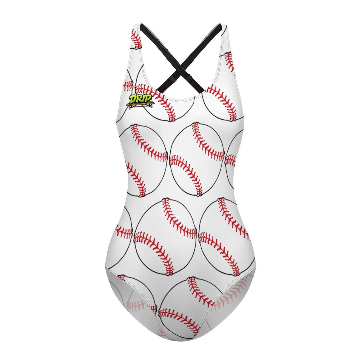 Cross-Back One Piece Swimsuit Women - Classic Baseball White